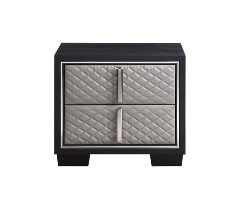 ACME Nicola Silver PU & Black Finish Nicola Nightstand Model BD01428