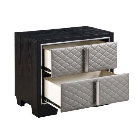 ACME Nicola Silver PU & Black Finish Nicola Nightstand Model BD01428