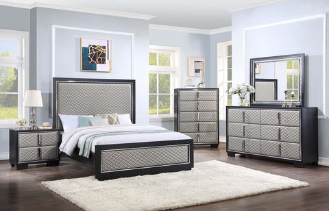 ACME Nicola Silver PU & Black Finish Nicola Nightstand Model BD01428