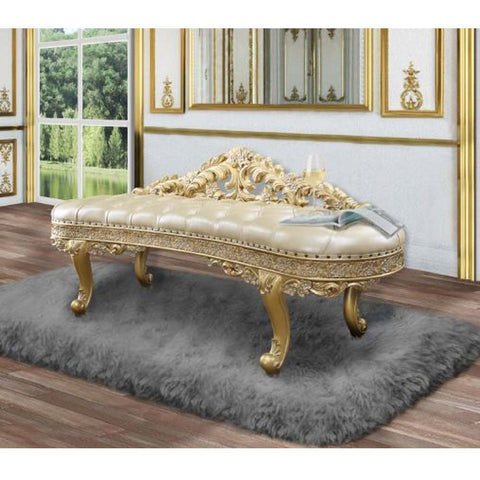 ACME Cabriole Light Gold PU & Gold Finish Cabriole Bench Model BD01468