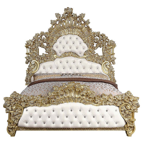 ACME Bernadette White PU & Gold Finish Bernadette Eastern King Bed Model BD01474EK