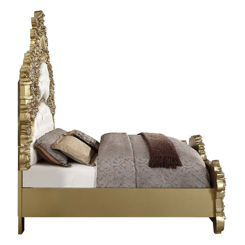 ACME Bernadette White PU & Gold Finish Bernadette Eastern King Bed Model BD01474EK