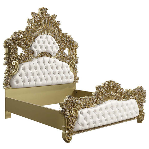 ACME Bernadette White PU & Gold Finish Bernadette Eastern King Bed Model BD01474EK