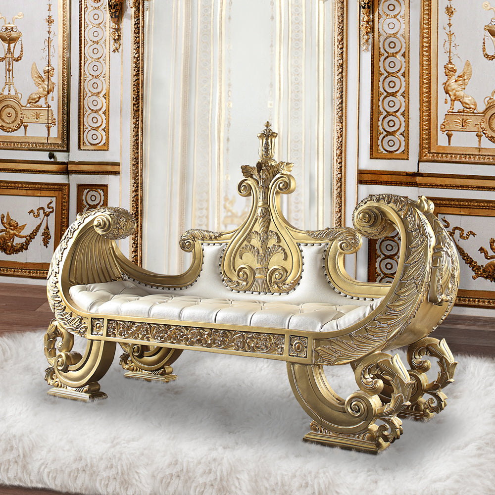 ACME Bernadette White PU & Gold Finish Bernadette Bench Model BD01480