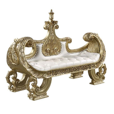ACME Bernadette White PU & Gold Finish Bernadette Bench Model BD01480