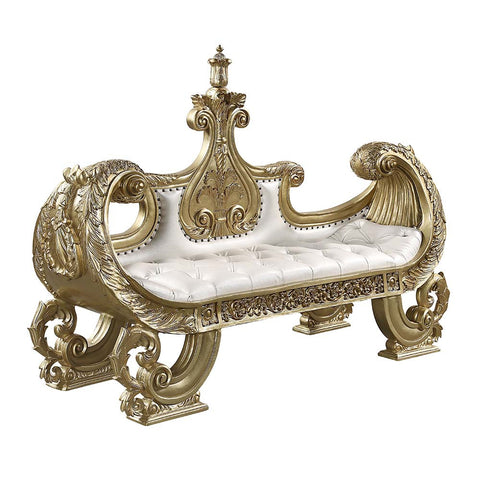 ACME Bernadette White PU & Gold Finish Bernadette Bench Model BD01480