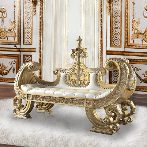 ACME Bernadette White PU & Gold Finish Bernadette Bench Model BD01480