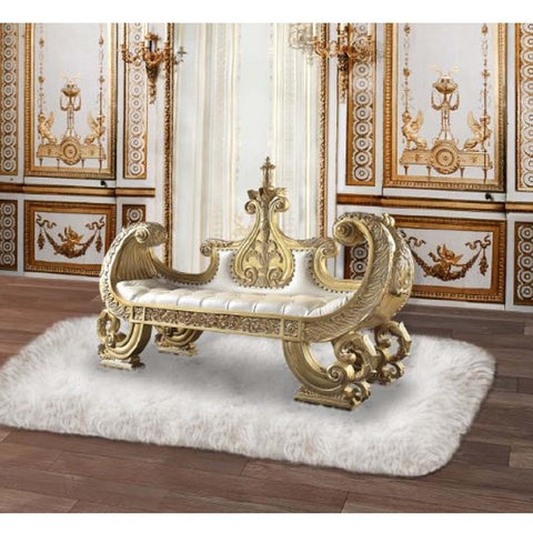 ACME Bernadette White PU & Gold Finish Bernadette Bench Model BD01480