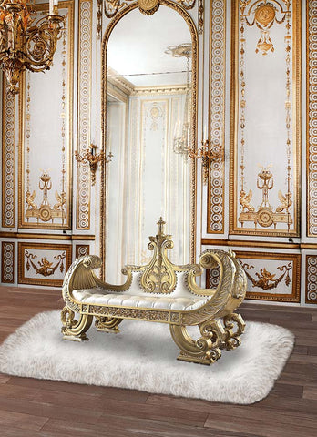 ACME Bernadette White PU & Gold Finish Bernadette Bench Model BD01480