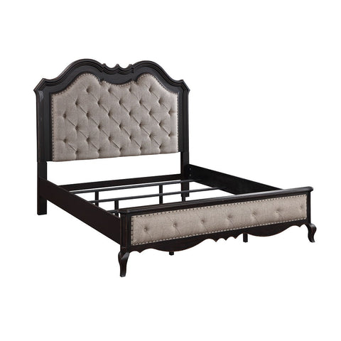 ACME Chelmsford Beige Fabric Antique Black California King Bed Model BD02294CK