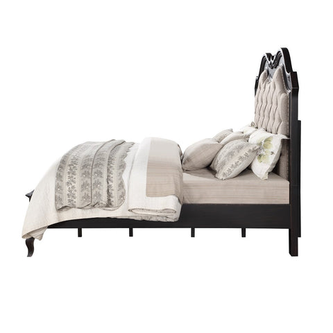 ACME Chelmsford Beige Fabric Antique Black California King Bed Model BD02294CK