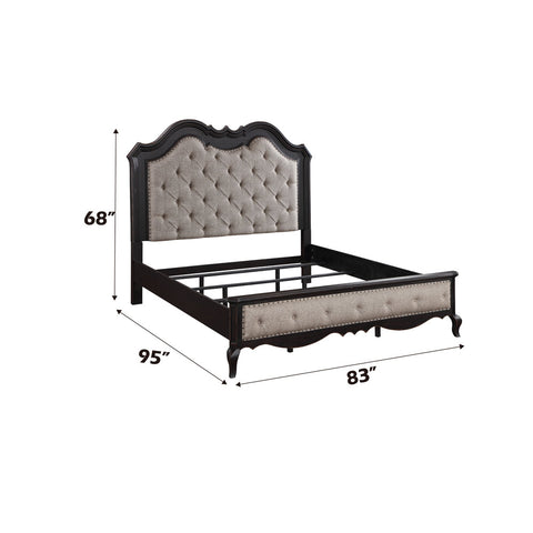 ACME Chelmsford Beige Fabric Antique Black California King Bed Model BD02294CK