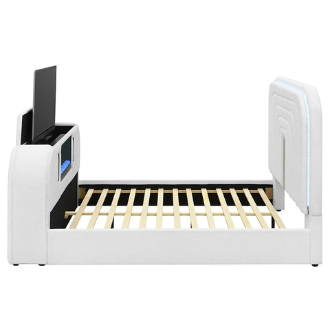 ACME Shelyn White Teddy Sherpa Chrome Queen Bed with LED TV Cabinet Fireplace Bluetooth Model BD04752Q