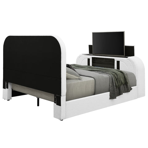 ACME Shelyn White Teddy Sherpa Chrome Queen Bed with LED TV Cabinet Fireplace Bluetooth Model BD04752Q