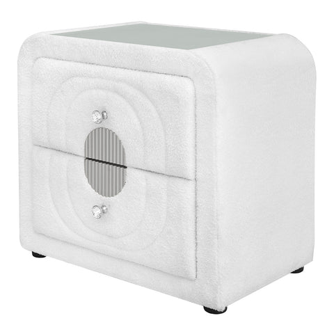ACME Shelyn White Teddy Sherpa Chrome Nightstand Model BD04753