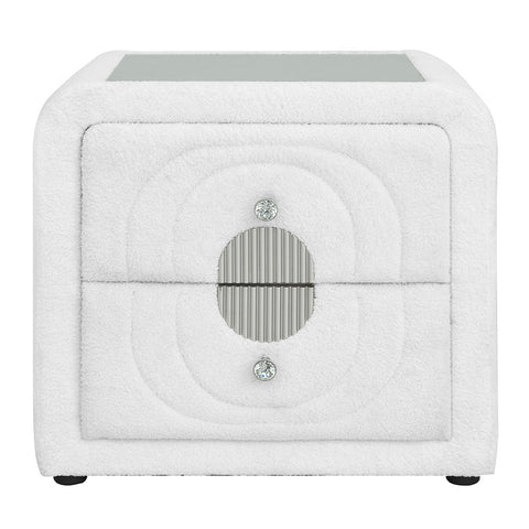 ACME Shelyn White Teddy Sherpa Chrome Nightstand Model BD04753
