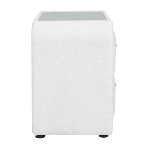 ACME Shelyn White Teddy Sherpa Chrome Nightstand Model BD04753