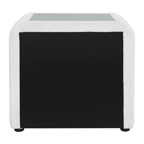ACME Shelyn White Teddy Sherpa Chrome Nightstand Model BD04753