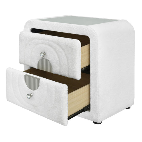 ACME Shelyn White Teddy Sherpa Chrome Nightstand Model BD04753