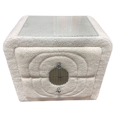 ACME Shelyn White Teddy Sherpa Chrome Nightstand Model BD04753