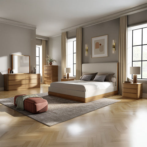 ACME Zoey Beige Fabric Oak EK Bed Model BD04851EK