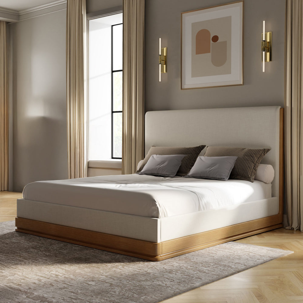 ACME Zoey Beige Fabric Oak Queen Bed Model BD04852Q