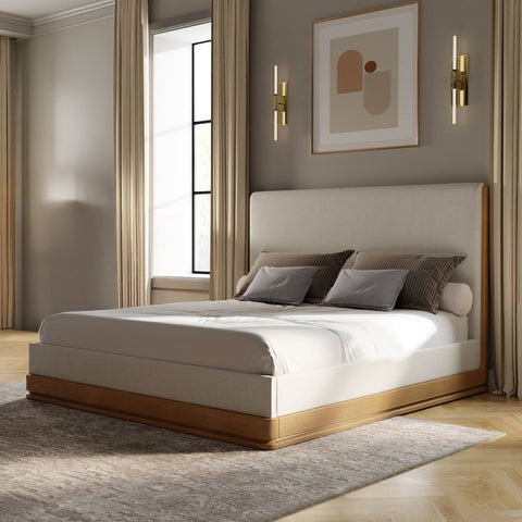 ACME Zoey Beige Fabric Oak Queen Bed Model BD04852Q