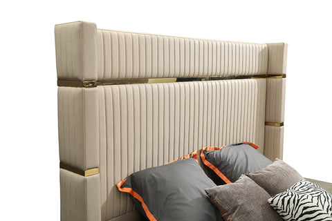 Modrest Sterling Modern Beige Bonded Leather & Gold Bed Model VGVCBD1901-BGE