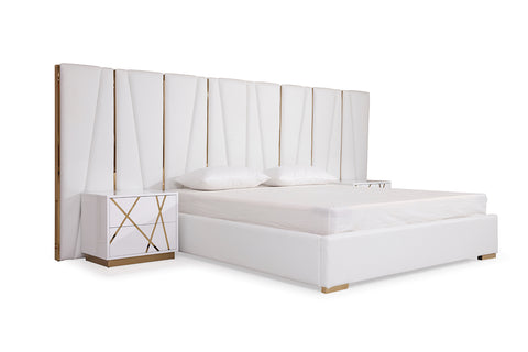 Queen Modrest Nixa Modern White Bonded Leather & Gold Bed Model VGVCBD1909-WHT-Q