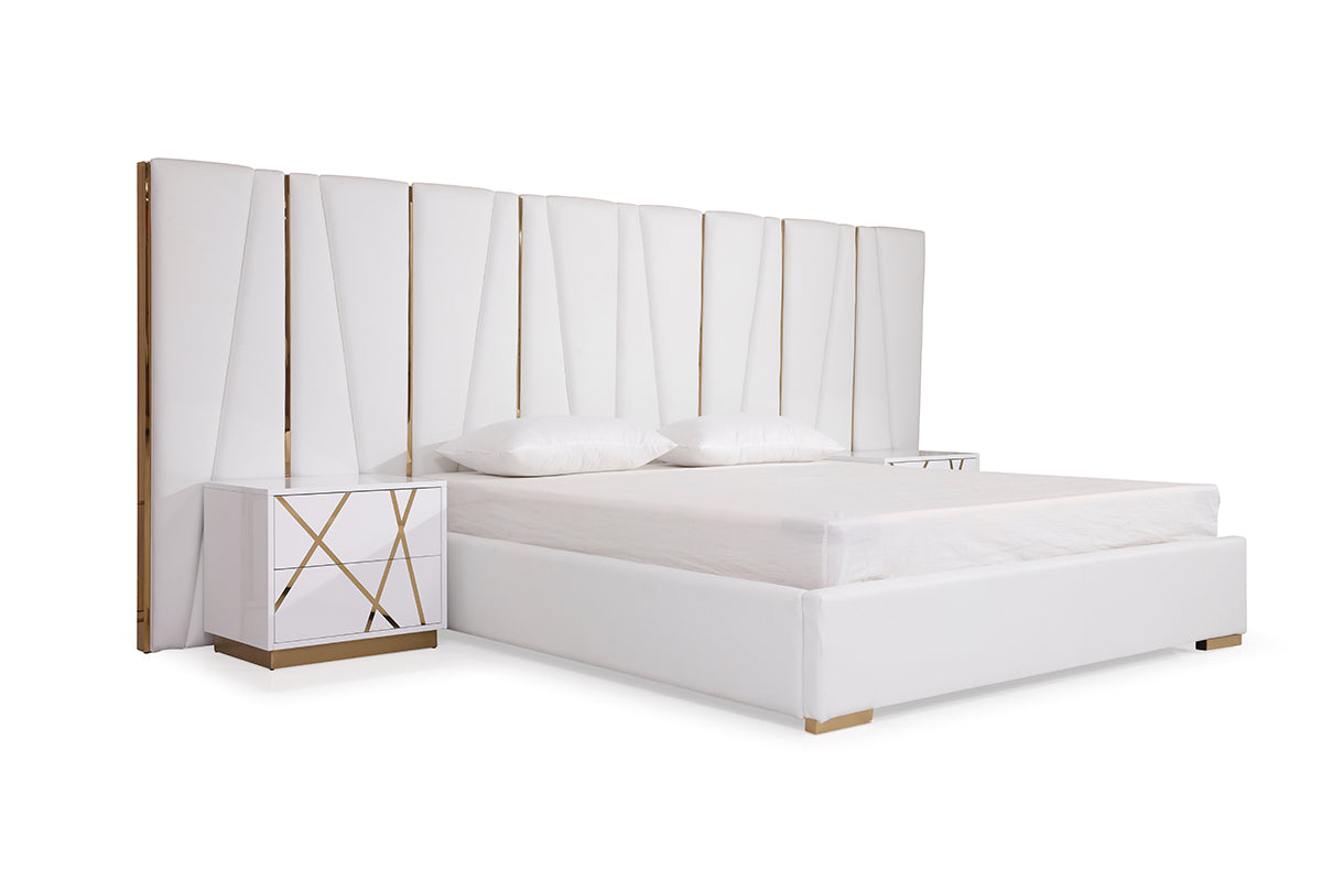 Modrest Nixa Modern White Bonded Leather & Gold Bed Model VGVCBD1909-WHT