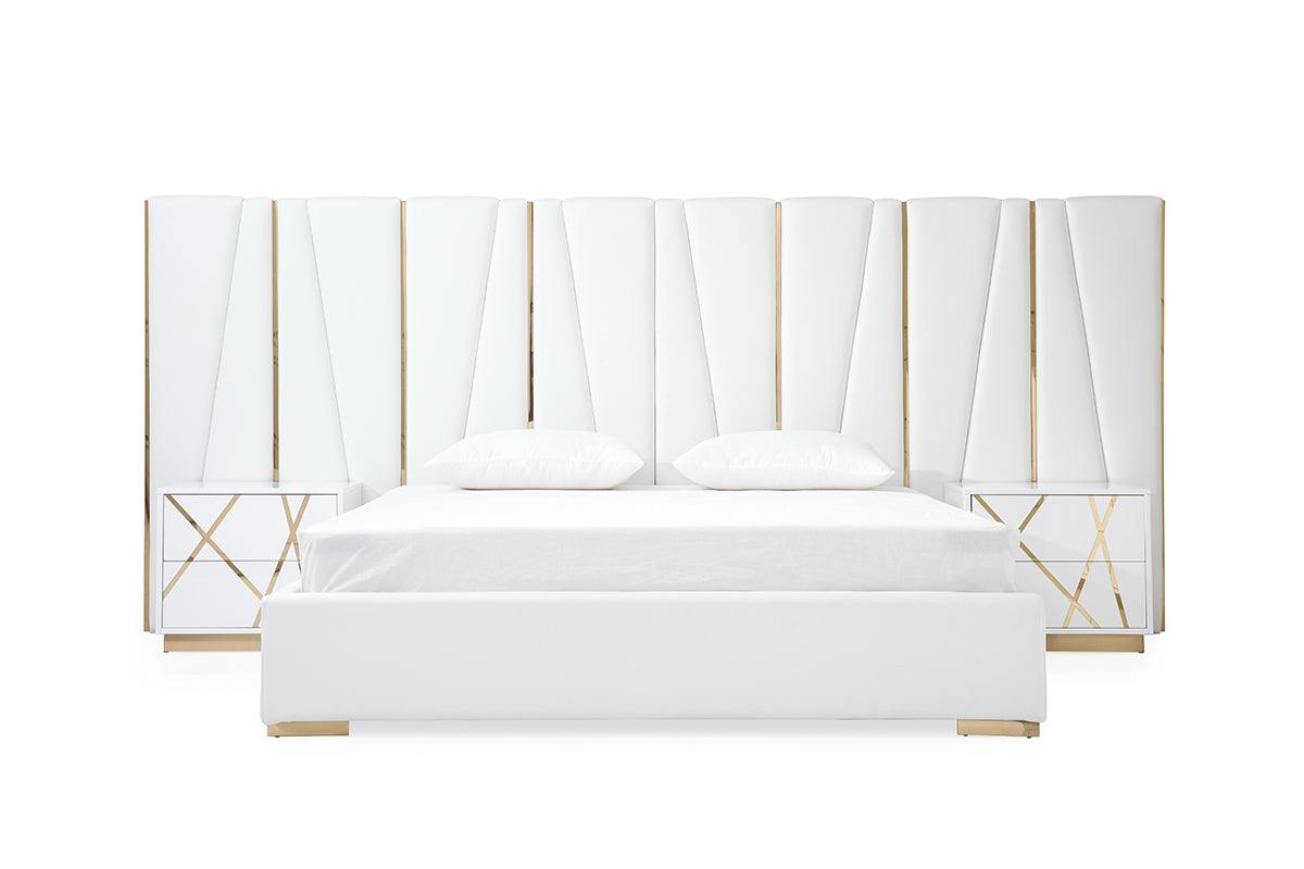 Modrest Nixa Modern White Bonded Leather & Gold Bed Model VGVCBD1909-WHT