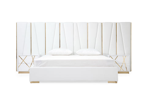 Modrest Nixa Modern White Bonded Leather & Gold Bed Model VGVCBD1909-WHT