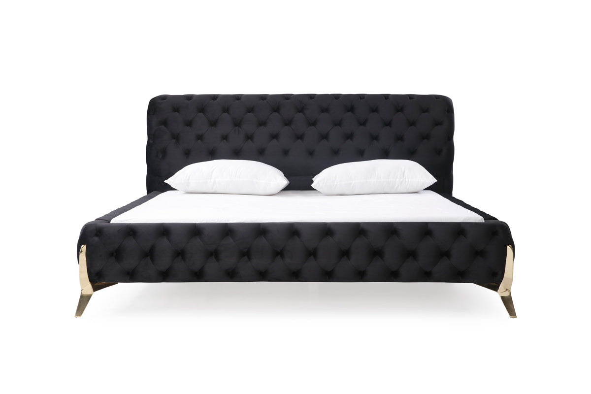 Modrest Legend Modern Black Velvet & Gold Bed Model VGVCBD8111-BLKGLD