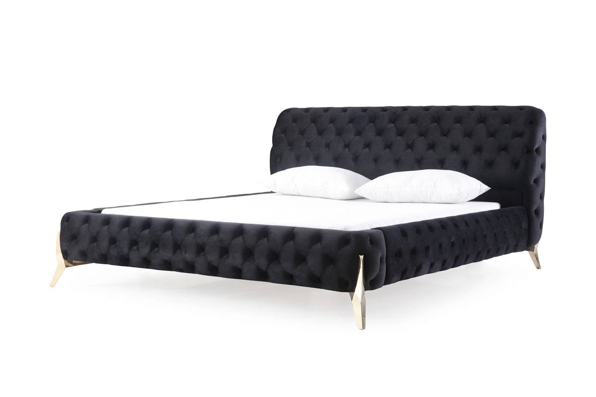 Queen Modrest Legend Modern Black Velvet &Amp; Gold Bed Model VGVCBD8111-BLKGLD-Q