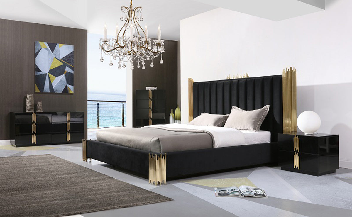 Queen Modrest Token Modern Black & Gold Bedroom Set Model VGVCBD815-SET-Q