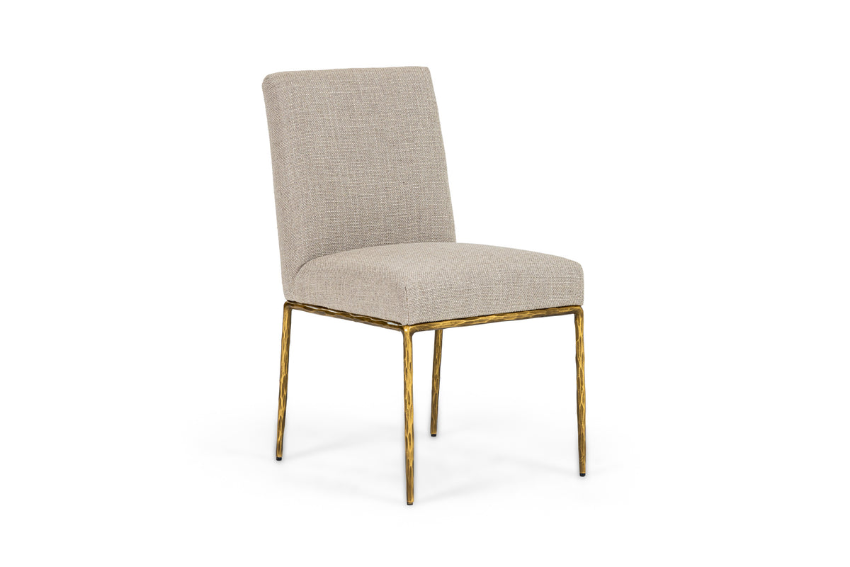 Modrest Beasley Modern Beige Linen & Brass Dining Chair Model VGMY-3756-BGE