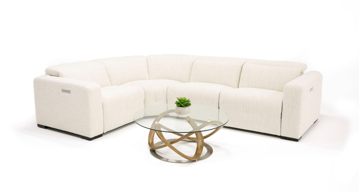 Divani Casa Beck Contemporary White Fabric Sectional Sofa with 3 Recliners