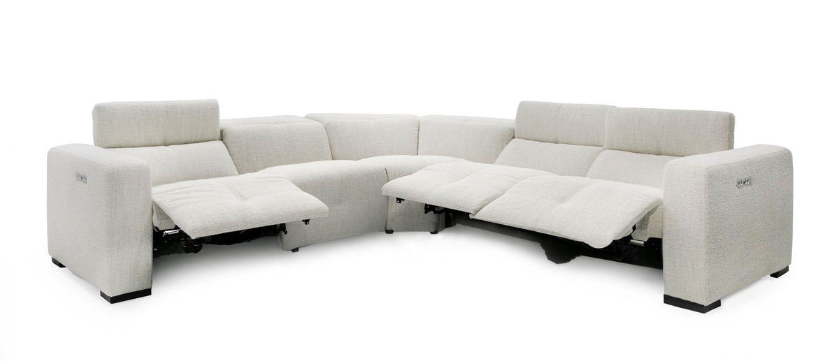 Divani Casa Beck Contemporary White Fabric Sectional Sofa With 3 Recliners Model VGKK-KM338H-W