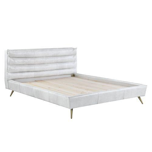 Doris Vntage White Top Grain Leather Eastern King Bed Model BD00564EK By ACME Furniture