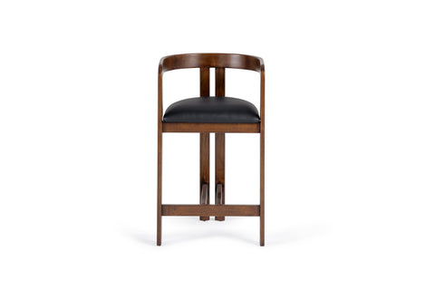Modrest Belton Modern Black Vegan Leather & Brown Oak Counter Chair Model VGMY-3719-26-BLK