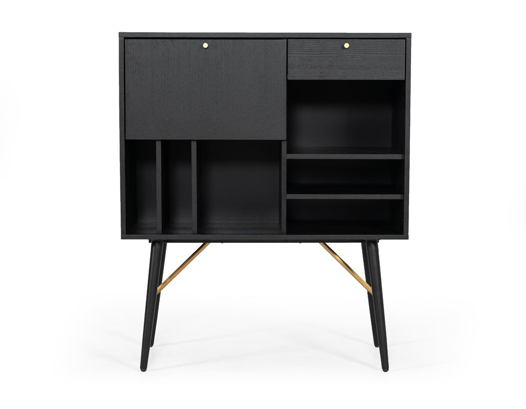 Modrest Billy Modern Black Oak & Gold Tall Buffet Model VGDWJ9584-1