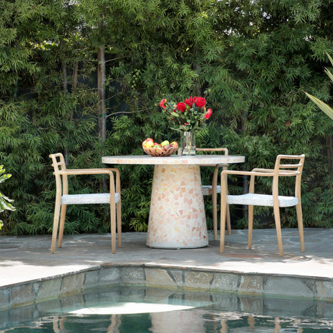 Detta Natural Wood Finish Frame and White Weave Outdoor Dining Chair
