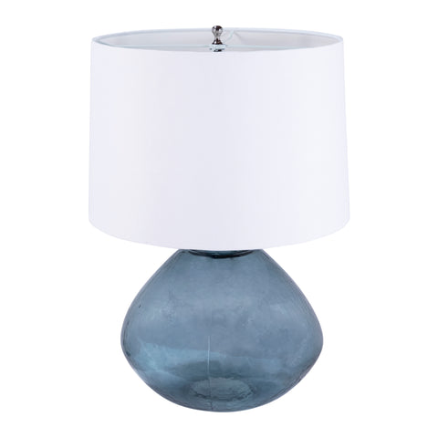 Elsa Smoked Transparent Blue Finish and White Linen Table Lamp