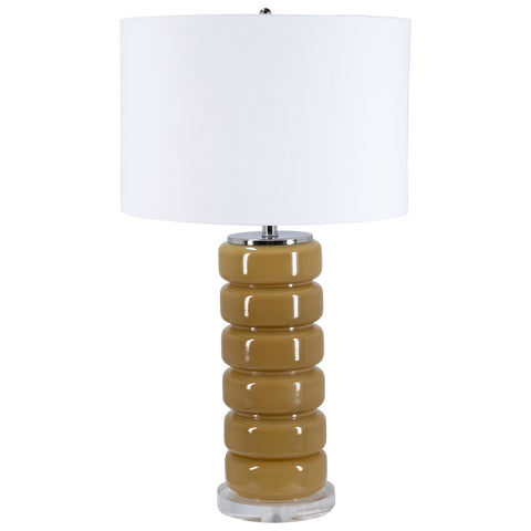 Joelle Yellow Glass Finish and White Linen Table Lamp