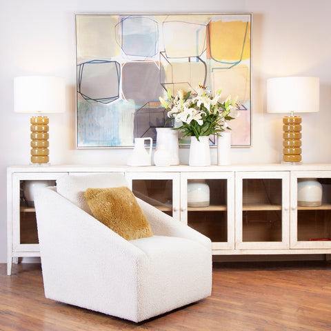 Joelle Yellow Glass Finish and White Linen Table Lamp