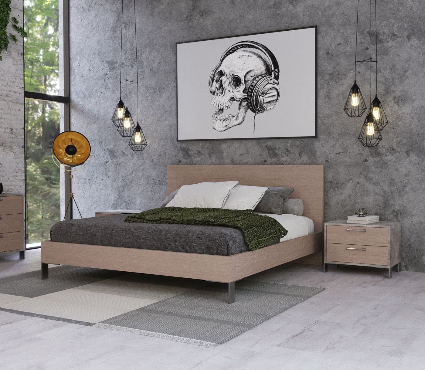 Eastern King Nova Domus Boston Modern Brown Oak & Brushed Stainless Steel Bed Model VGANBOSTON-BED-EK