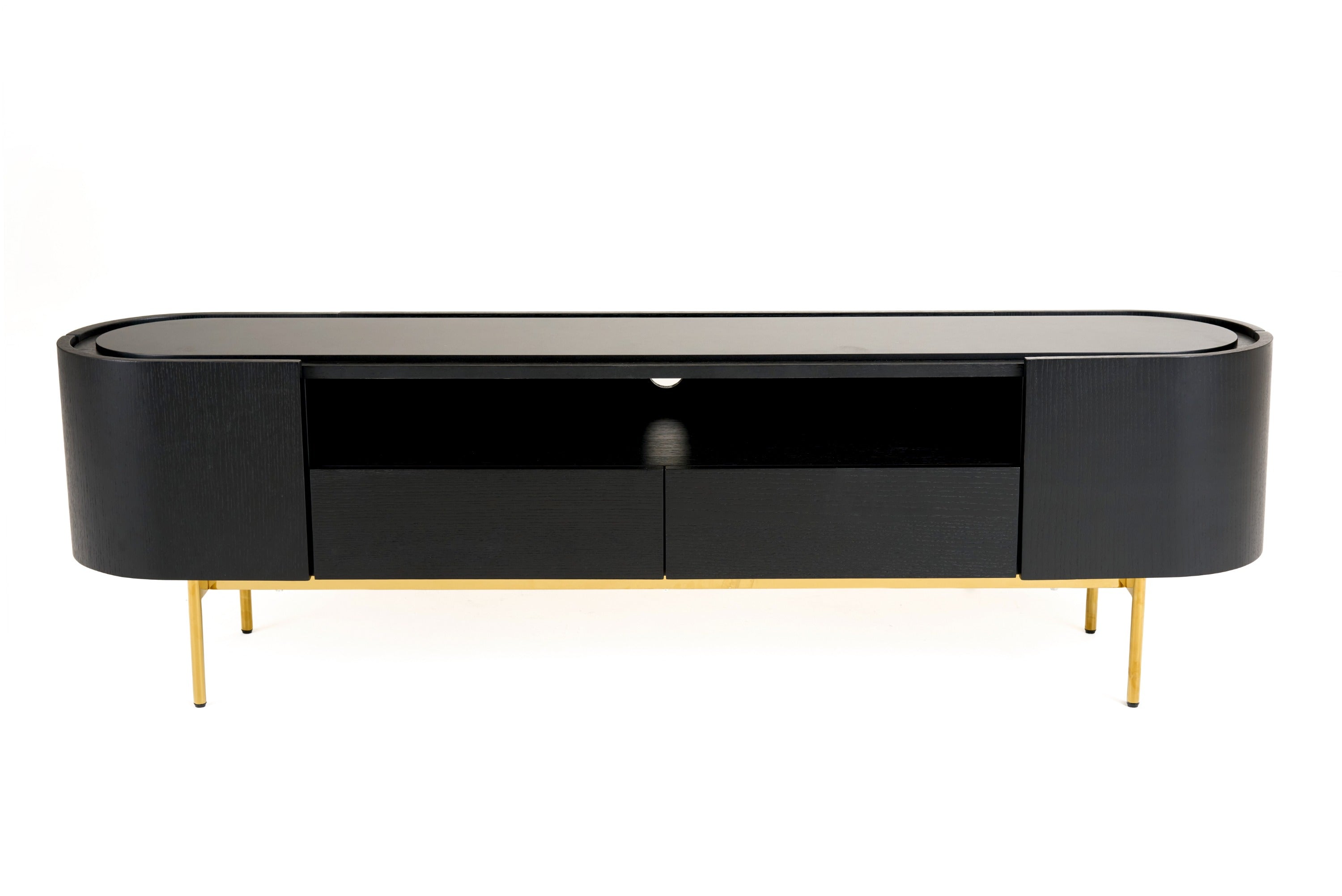 Modrest Bowie Mid Century Modern Black Oak & Brass Tv Stand Model VGDWJ9942