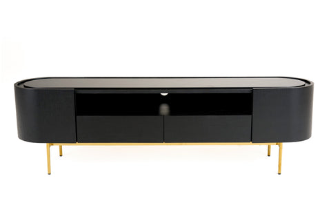 Modrest Bowie Mid Century Modern Black Oak & Brass Tv Stand Model VGDWJ9942