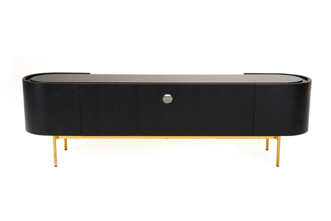 Modrest Bowie Mid Century Modern Black Oak & Brass Tv Stand Model VGDWJ9942