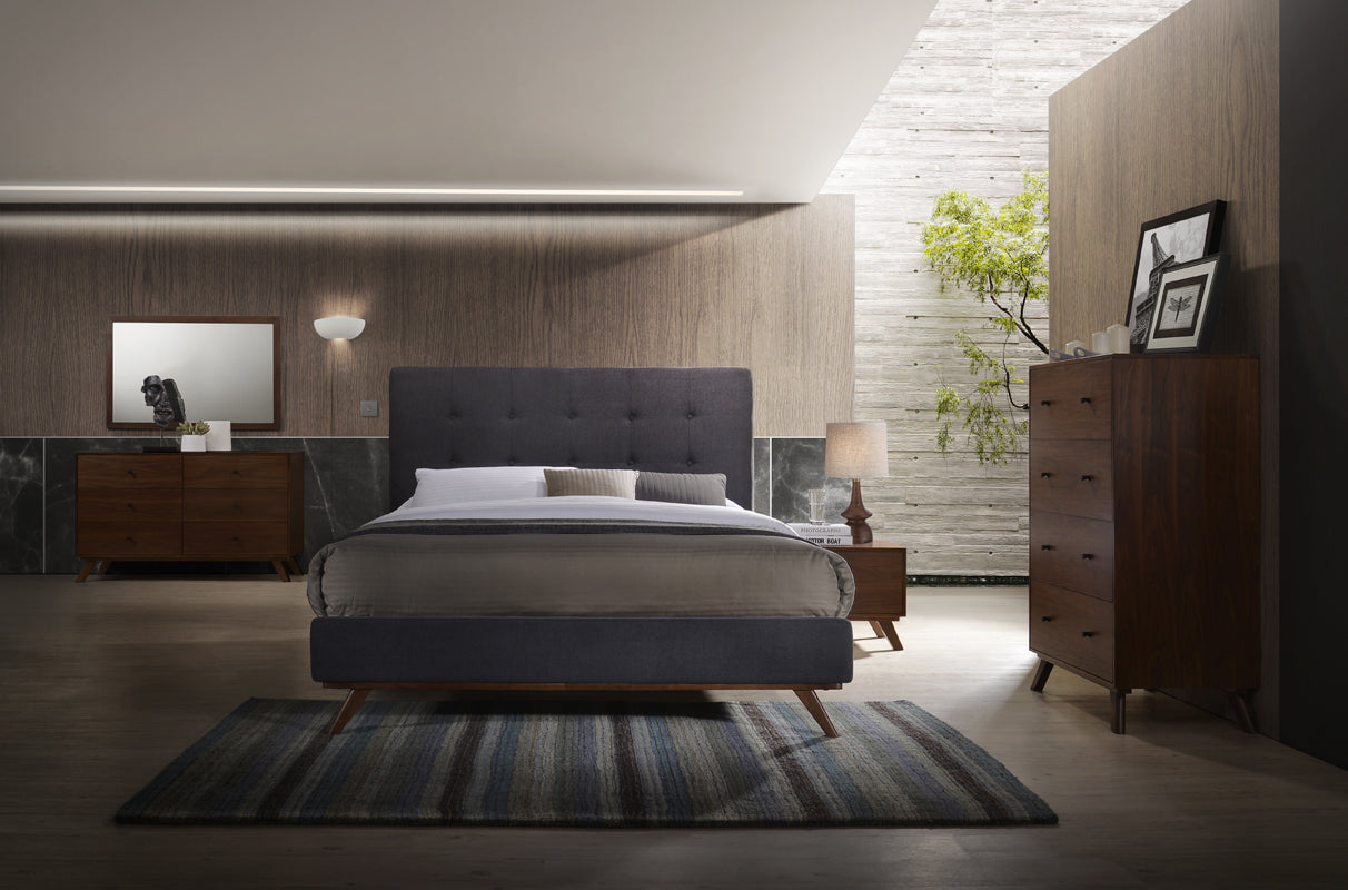 Queen Modrest Addison Mid Century Modern Grey & Walnut Bedroom Set Model VGMABR-38-SET-Q